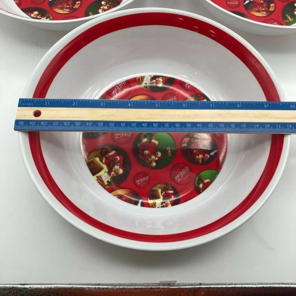 3 Coca-Cola Coke Holiday Santa Christmas Serving Bowls 10” inch Plastic Bowl EUC
